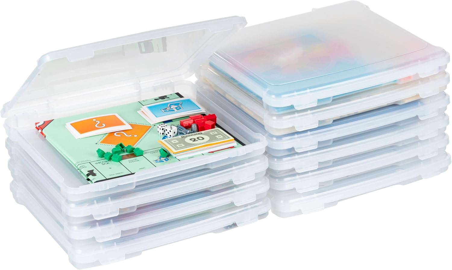 IRIS USA Board Game Storage Containers. 10-Pack |Made in USA| Organizers with Built-In Handle & Snap-Tight Lid for Puzzles. Scrapbook. and Fits 8.5 x 11 or A4 Papers. Slim - Clear